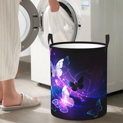 Panier à linge imperméable avec poignées sac à linge blanc et violet papillons