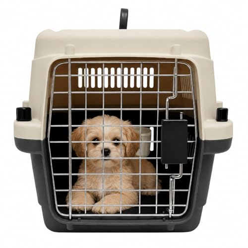 Image of Heavy Duty Dog Travel Carrier Flight Crate, IATA Compliant Airline Approved, White & Grey (20 Inch - Standard)