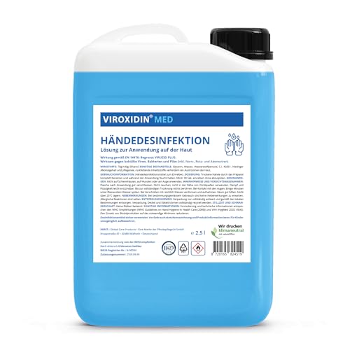 Viroxidin Med Desinfektionsmittel für Hände 2,5l - VERGLEICHSSIEGER - Handdesinfektionsmittel gegen Bakterien, Viren & Pilze für Hygienische Handdesinfektion - Begrenzt Viruzid PLUS gem. EN 14776