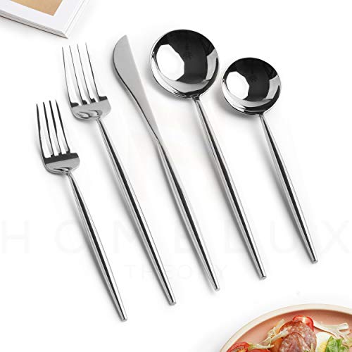 Homelux Theory 1810 Silver Silverware Set Stainless Steel Flatware Utensils Set Silver Cutlery Set 5-piece Modern Cubiertos Dorados BEST Birthday Wedding Gift 4 sets Silver mirror polish