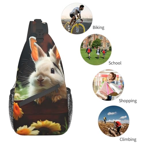 Bolso bandolera unisex con diseño de conejo y flores miniatura 6