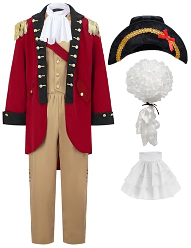 aicoaub Mens George Washington Costume Founding Father Costume Adult Hamilton Colonial Revolutionary War Outfit with Wig Hat