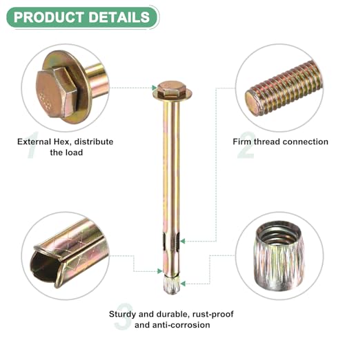 Image of M METERXITY 20-Pack Hex Expansion Bolt, M8x120mm Colored Galvanized Iron-Carbon Steel External Hex Expansion Bolts, Anti-Corrosion Metal Bolt for Concrete /Dry Brick /Block Walls