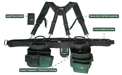 Image of MELOTOUGH 28-Pocket Pro Framer's Combo Apron Tool Belt and Heavy Duty Padded Suspenders with Magnetic Desinger for Technician /Maintenance /Carpenter /and Electrician's Tools(Olive Green)