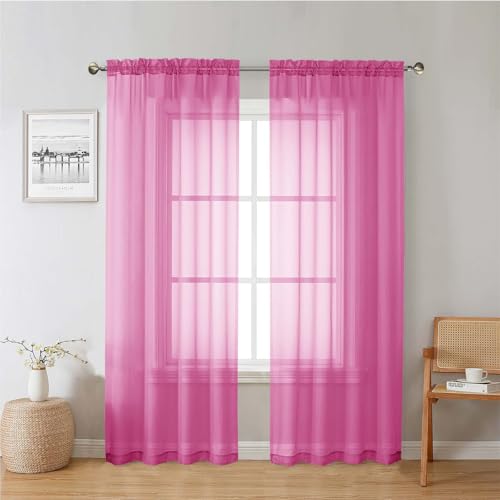 Lecloud Hot Pink Sheer Curtains 78 Inches Long 2 Panels,