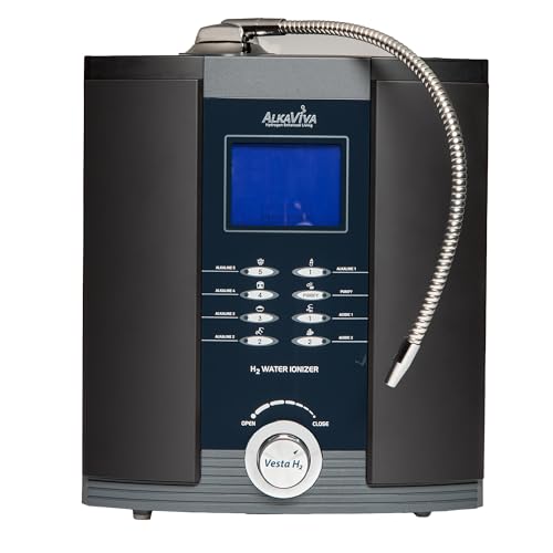 AlkaViva Vesta H2 Water Ionizer – 9-Plate Countertop Alkaline Water Machine – Hydrogen-Rich, UltraWater Filtration, pH Range 3.0–10.0+ (Black)