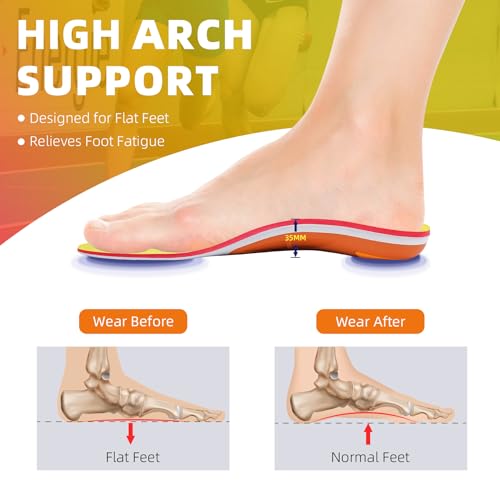 Image of Plantar Fasciitis Relief Insole Heavy Duty High Arch Supports Orthotics Men Women Overpronation Inserts, Orthopedic Flat Feet Pads Heel Pain Work Boot Shoe Insoles Size(6-6 1 /2)