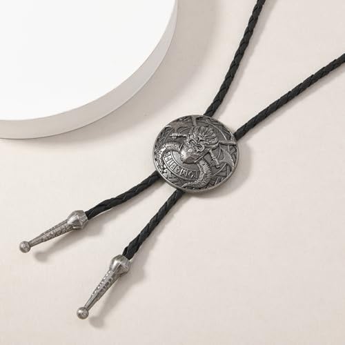 Image of Joxevyia Bolo Tie for Men Vintage Cow Skull Leather Rope Western Cowboy Necktie Vintage Bola Tie Gift for Him