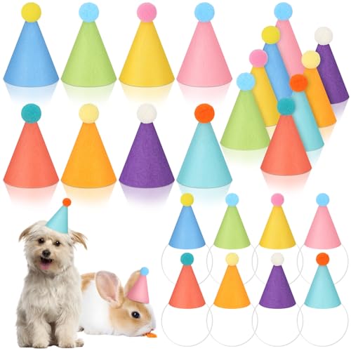 24 Pcs Mini Party Hat for Stuffed Animals DIY Birthday Hat Decor for Doll Pets Dog Cat Rabbit Puppies Costume