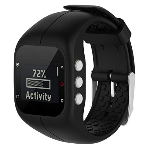 OverDose Repuesto Correa de Reloj Piel-Suave Correa de Reloj de Pulsera de Silicona para Reloj Polar A300 (Negro)