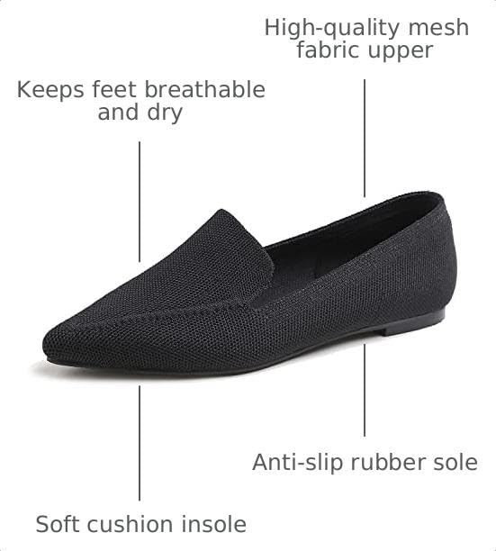 Image of FEVERSOLE Women's Woven Pointy Fashion Cutouts Breathable Knit Flat Shoes