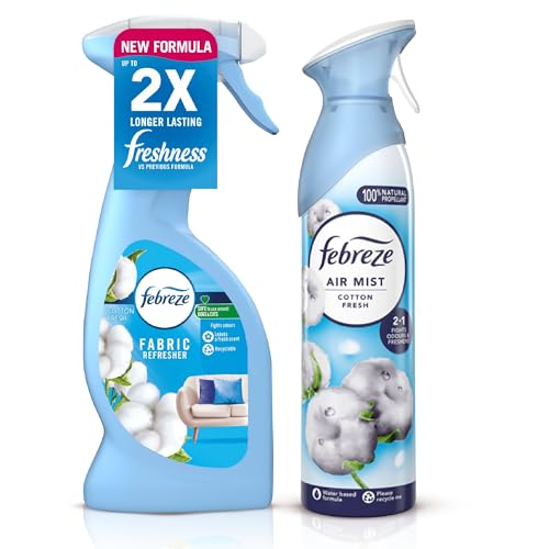 APHY ENTERPRISES - Febreze Fabric Spray Cotton Fresh and Febreze Air Mist Cotton Fresh 185ml – Odour Eliminating Fabric Refresher and Air Freshener Spray Duo for Long Lasting Freshness, Home, Car, Upholstery, Bedding