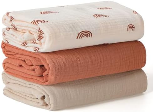 Muslin Baby Blanket 100 x 100 cm, 3 Pieces Large Cotton Muslin Sw...