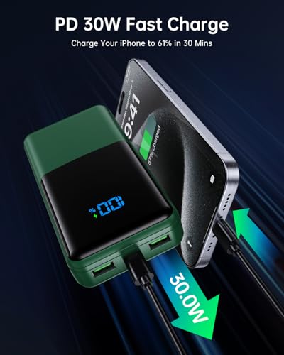 Coblob Power Bank 27000mah, Powerbank Fast Charging with Usb C, External Battery Pack, Mobile Phone Portable Charger with LED Display, PD 3.0 QC 4.0 Charging Bank with 3 Outputs & 2 Inputs (Green) - Image 3
