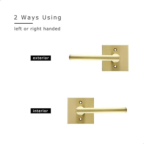 Miniatura 7 de Linkaa Manijas de puerta de latón dorado para puerta francesa de armario (2 manijas), 1 paquete, manija de puerta cuadrada de latón satinado