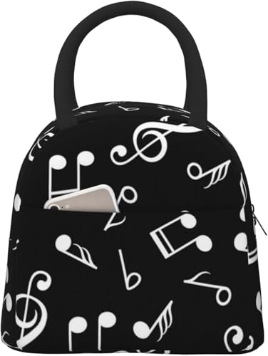 保冷バッグ 大容量 ランチバッグ ブラック 音符 サイン 断熱ランチバッグ、ピクニックバッグ、 食品収納 通勤 ファスナー付き 手提げ