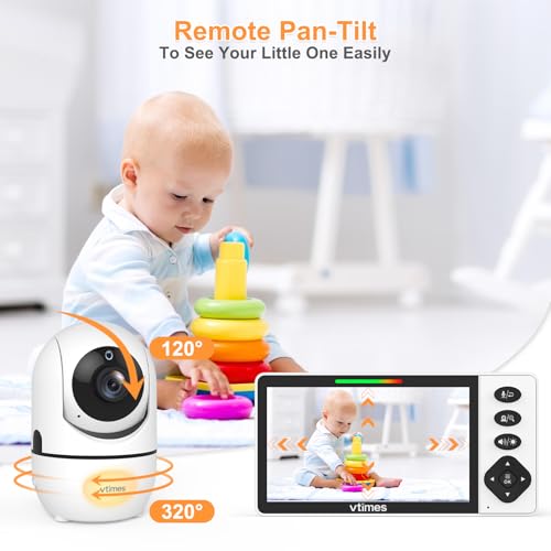 VTimes Baby Monitor with Camera and Audio, 5.5\" 720P HD Screen Video Baby Monitor No WiFi VOX Mode Pan-Tilt-Zoom Alarm and 1000ft Range, Night Vision and Night Light, Ideal for Baby/Elderly/Pet - Thumbnail 6