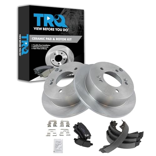 Image of TRQ Rear Brake Pad and Rotor Set Ceramic Rotors Parking Shoe Compatible with 2009-2010 Hyundai Sonata