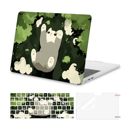 MOSISO Custodia Compatibile con MacBook Air 13 Cover M4 M3 M2 2025 2024 2023 2022 A3240 A3113 A2681, Plastica Rigida Cover e Copritastiera e Pellicola per MacBook Air 13,6 Case, Gatto Pigro