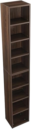 Miniatura 8 de Estante de torre multimedia de 8 niveles, gabinete de almacenamiento delgado para CD y DVD con estantes ajustables, estantería alta y estrecha para