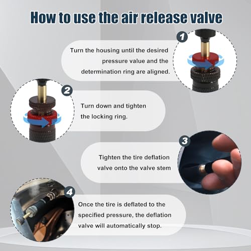 Image of RYANSTAR RACING Adjustable Auto-Stop Tire Deflator Valve Kit (10-30 PSI) 4 PCS Screw-on Tyre Air Down Tool Compatible with Jeeps, Cars, Trucks, Motorcycles, ATVs