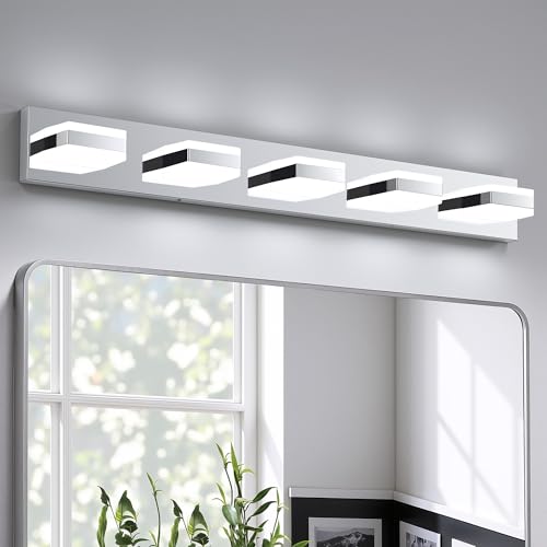 NEWSEE Bathroom Lighting Fixtures Over Mirror, 5 Light Silver Vanity Light
