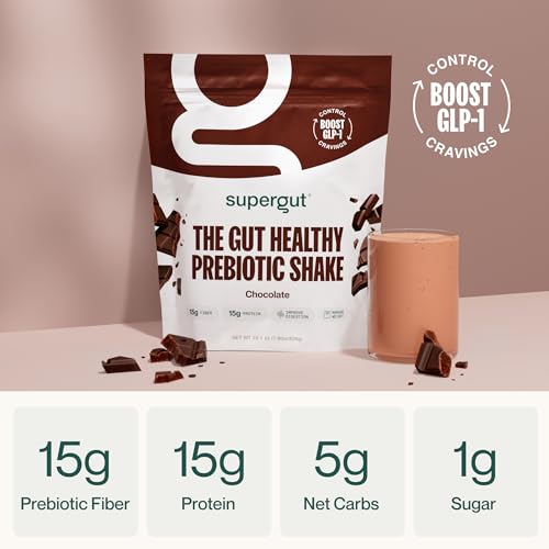 supergut prebiotic shakes  meal replacement  boost glp-1  high protein and fiber  no added sugar  keto food meal snack chocolate 14 servings