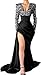 SHLFETWLUA Sexy Deep V Neck Prom Dresses 2024 Long Sleeve Sequin Satin Long Ball Gowns for Women with Slit Silver