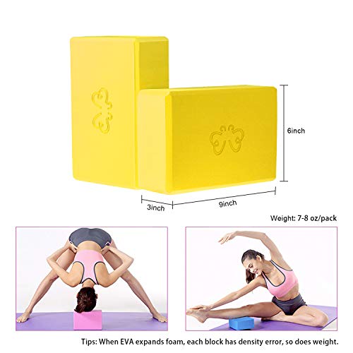Yoga Blocks 2 Pack for Women Home Yoga Beginners Practices Class Studio Accessories,Pilates, Meditation,High Density EVA Non-Slip Surface Soft and Light (Yellow)