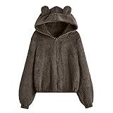 Generic Frauen Süße Warme Jacke Lolita Kleid Japanischer Stil Herbst Winter Kawaii Weiche Lammwolle Rüschen Kaninchenohren Kapuzenmäntel Mädchen Parkas Outwear, Y-Braun