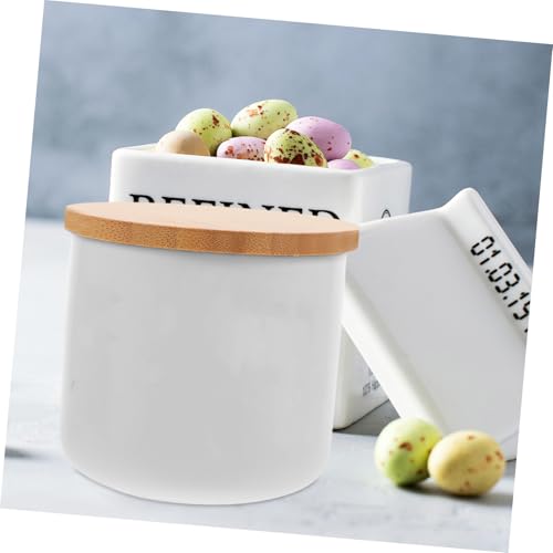 Envase cerámico con tapa hermética de madera blanco miniatura 4