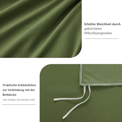 RUIKASI Bettwäsche 200x220 Grün 3teilig - Olivgrün Mikrofaser Bettwäsche-Sets Oeko-TEX… – Ansicht 5