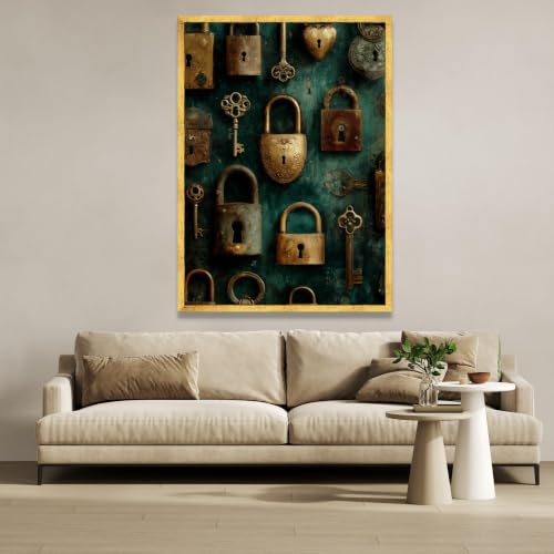 Tableau steampunk cadenas clés laiton déco murale vintage