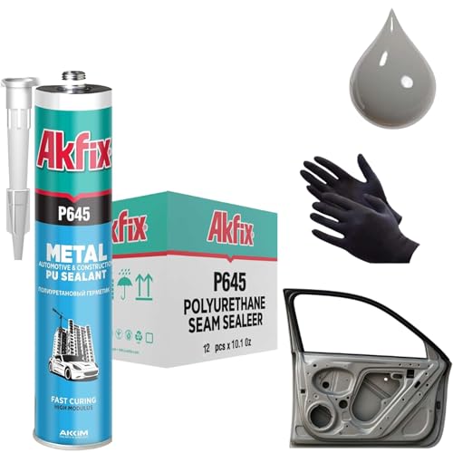 Akfix P645 Seam Sealer Automotive Gray (12x10.1 Oz.) - Urethane Autobody Seam Sealer Adhesive for Metal Joints, RV Roof Sealant, Sandable, Paintable, Fast Curing and Durable Bonding | Gray, 12 Pack