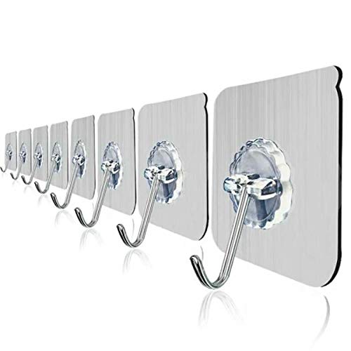 Spacewalker Lot de 10 Crochets INOX 304 atsm Support Transparent Auto-adhesifs Fort Multi-Fonctions charge10kg Max, Acier, 60 x 60 x 1 mm Cover