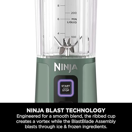 Image of Ninja Blast Portable Cordless Blender (BC151INEM) - 530ml | USB-C Rechargeable | Crushes Ice & Frozen Fruit | BPA Free, Leak-Proof Travel Lid Forest Green