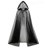 VISIAIP Black Hooded Cloak Adult Sheer Cape Witch Queen Cosplay Costume for Halloween Christmas Renaissance