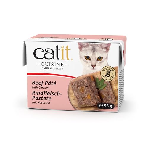 Catit Cuisine – Premium Nassfutter für Katzen – Pastete mit Rindfleisch und Karotten, Alleinfuttermittel, 95g, getreidefrei, hoher Fleischanteil