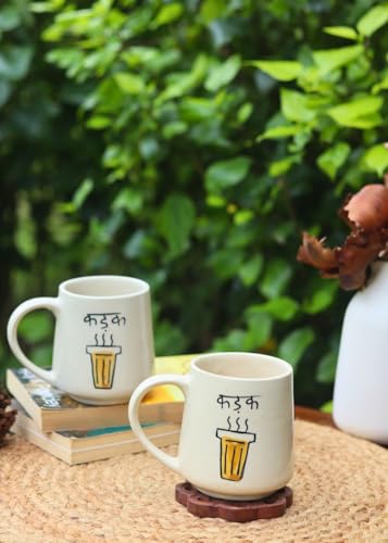 Image of WEAVING HOMES Kadak Mug - The Chai Lovers 300 ML Handmade Ceramic Mugs Gift to Best Friend Coffee /Tea /Milk /Green Tea /Cold Coffee Mugs /Cup Microwave Safe & Dishwasher Safe (Set of 1)