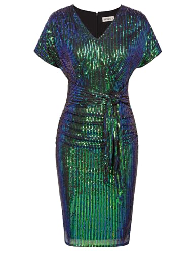 Vintage-Event-Ball, Abschlussball, Abendessen, Tanzkleid für UK-Damen, Pailletten, Rockabilly, glitzerndes Kleid, grüne Pailletten, M