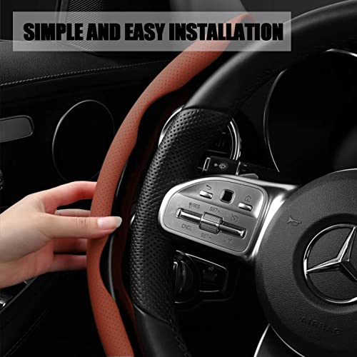 Image of AutoBizarre Car Anti Skid Non Slip Rust Brown Leather Steering Wheel Grip Covers Decoration Universal for All Cars - Set of 2 pcs