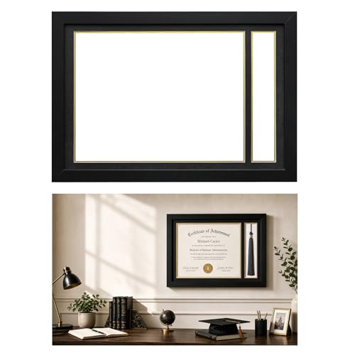 Amoyttn Diploma Frame with Tassel Holder: Black Wood Certificate Frame for Graduation Degree License Display for Gift (15.2 x 10.5)