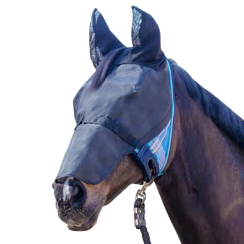 Kensington 90% UV Fly Mask Halter CatchMask UViator - with Ears & Removable Nose & Forelock Opening *Roomy Fit, Kentucky Blue