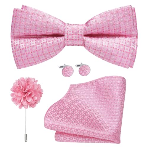Image of Dubulle Mens Paisley Striped Bowtie Set Pre-tied Bowtie for Men and Pocket Square Set Wedding Business