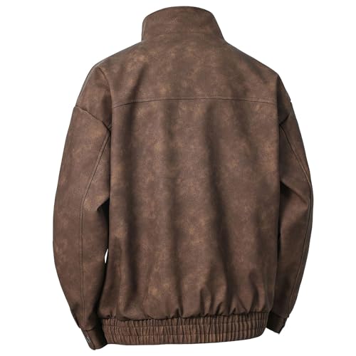 Chaqueta bomber de piel casual para hombre miniatura 3