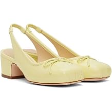 Agodor Slingback Heels for Women Ruched Satin Ballet Mary Jane Shoes with Bow Square Toe Ballerina Pumps Low Chunky Block Heels Elastic Rear Strap Comfortable Dress Ballet Shoes
