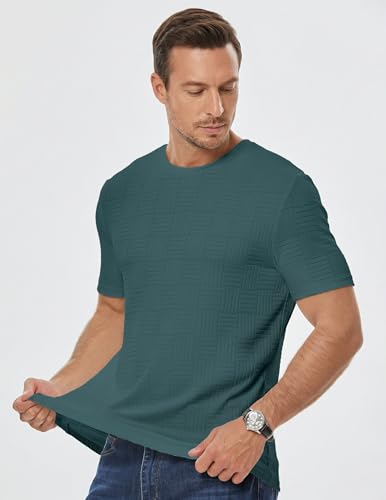 Image of JMIERR Mens T-Shirt Casual Stretch Solid Crewneck Short Sleeve Tees Textured Shirts