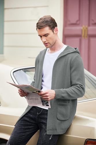 COOFANDY Mens Long Open Front Cardigan Sweater Lightweight Hooded Knitted Cardigan Sweaters with Pockets2