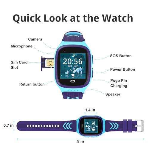 Image of 4G Kids Smart Watch with GPS Tracker Video Voice Calling Text Chat SOS Call, Waterproof Smartwatch Age 5-12, Wallpaper Store School Model Camera Pedometer Games Alarm Clock Stopwatch for Kids(Blue)