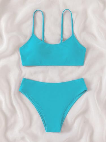 Image of SHENHE Girl's 2 Piece O Ring Bikini High Waisted Spaghetti Strap Cute Swimsuit Bathing Suit